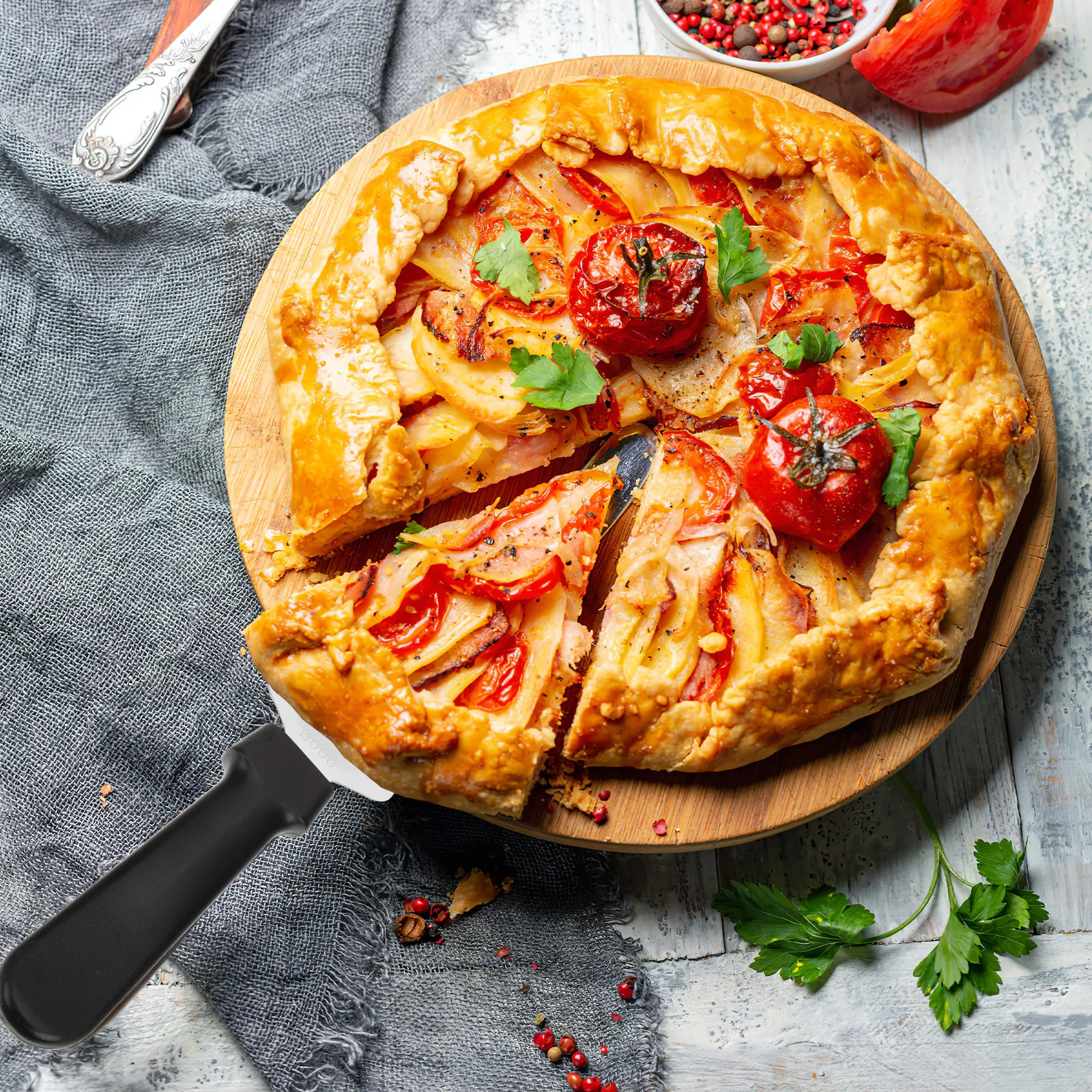 

3pcs Stainless Steel Spatula Set Baking Cooking Grilling Large Wooden Handle Metal Pizza Server