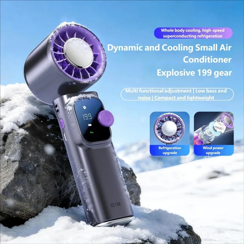 

New Handheld Refrigeration Fan, Foldable Digital Display, Outdoor Portable Hanging Neck, High-speed Mini Turbo Small Fan