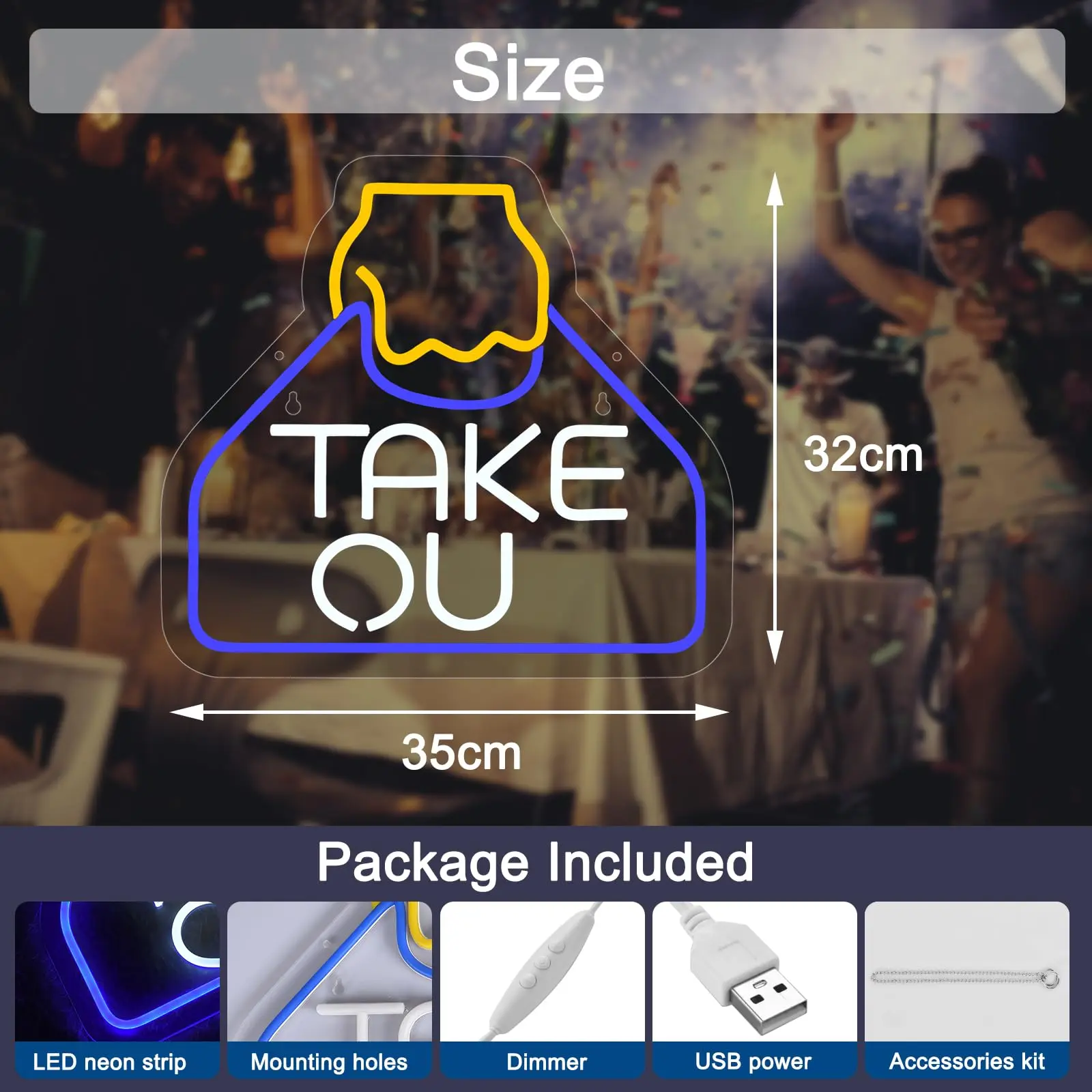 Take Out Neon Sign for Business Carry Out Take Away Led Light Switch for Restaurants Wall Decor Bar Store Drink Shop Cafe