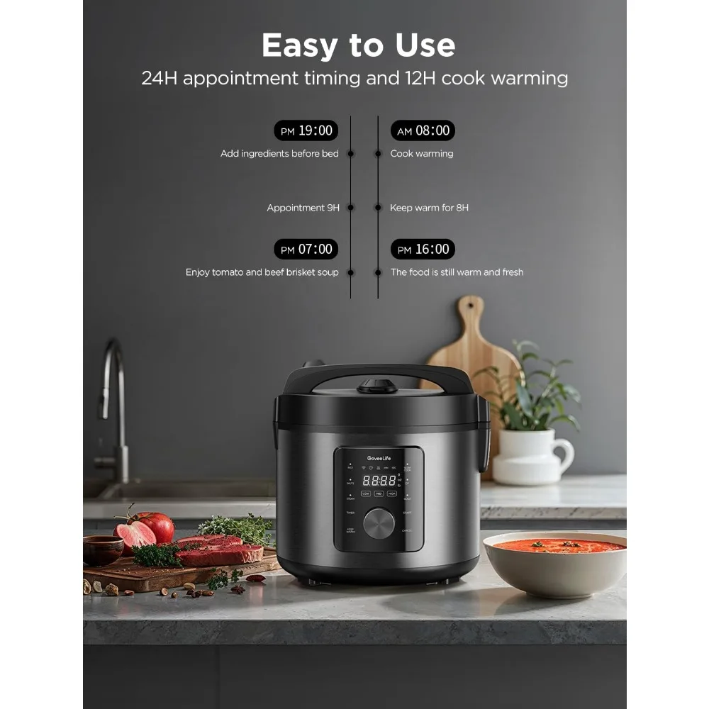 Olla arrocera inteligente, olla arrocera multifuncional 6 en 1, calentador de alimentos, 1000 W, 10 tazas crudas de 5,2 cuartos, incluida 33 aplicaciones de recetas