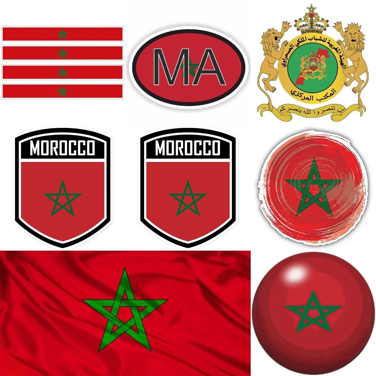 

MA Morocco flag national emblem PVC waterproof Sticker for room Bicycle Laptop Car Window wall helmet Table decal Accessories