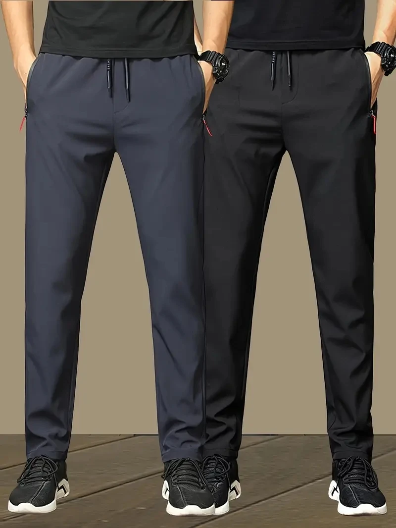 2-Pack سراويل تقليدية للرجال تمتد مرونة الخصر عداء ببطء الكورية الكلاسيكية أزرق أسود رمادي الذكور العلامة التجارية بنطلون حجم كبير