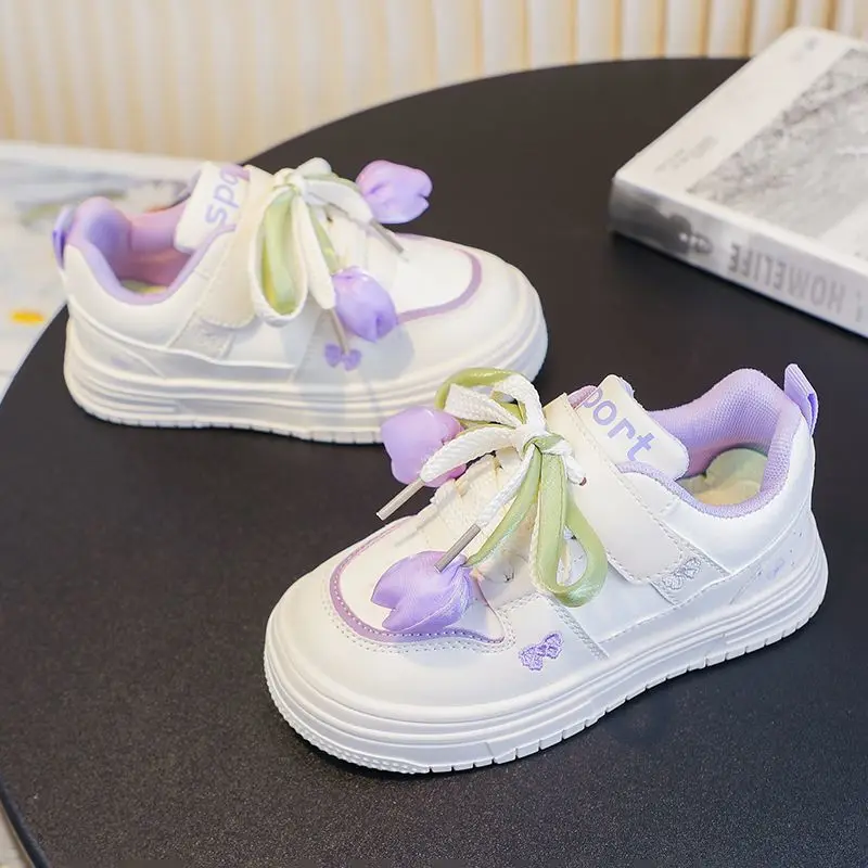 2026 Spring Fall Kids Low Top Sneakers Waterproof Lightweight Leather Sport Skate Shoes for Girls Trendy Design​
