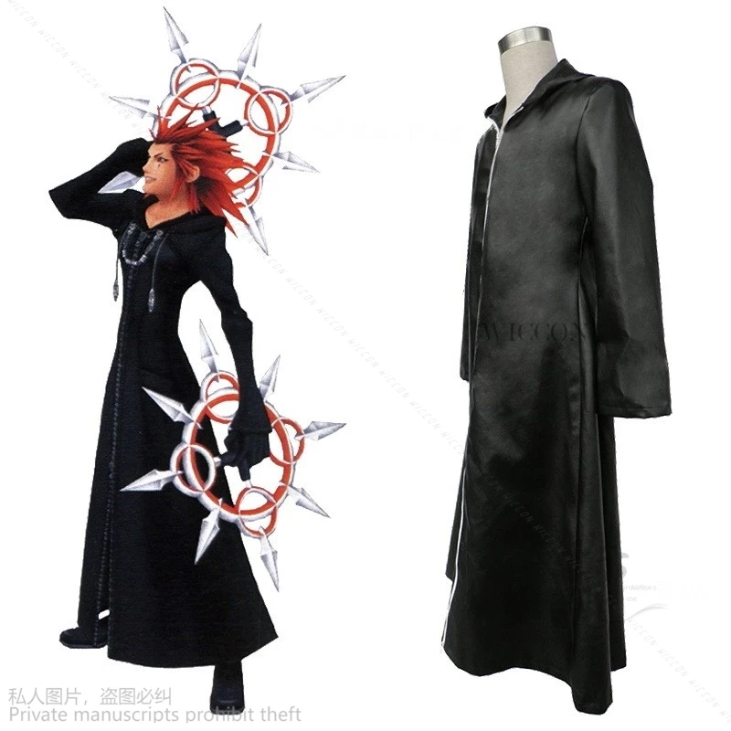 

Black Cloak Anime Mens Kingdom Game Roleplaying Hearts Organization XIII Game Cos Costume Black Zipper Jacket Long Hoodie Coat