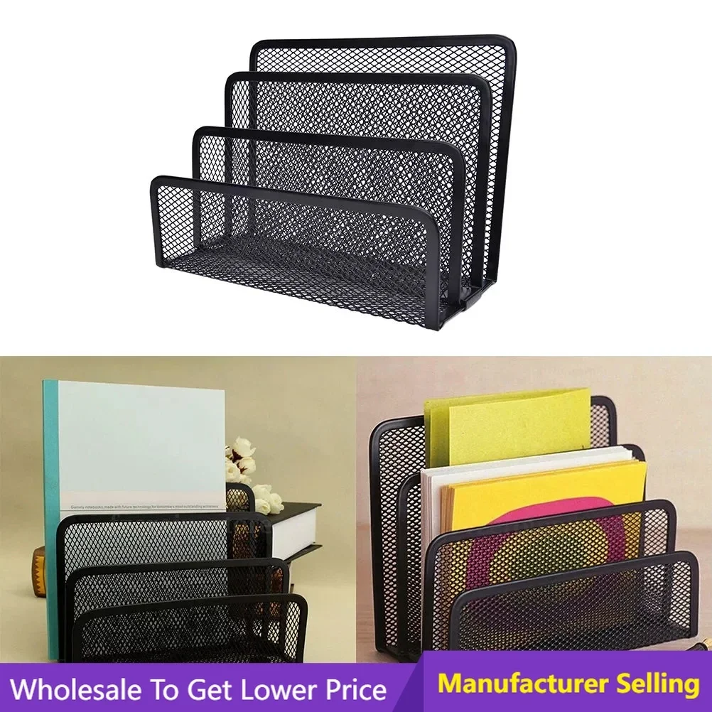 Business Book Holder Black Metal Mesh Desk Organizer Desktop Letter Sorter Mail Tray File Organiser Office Home Bookends