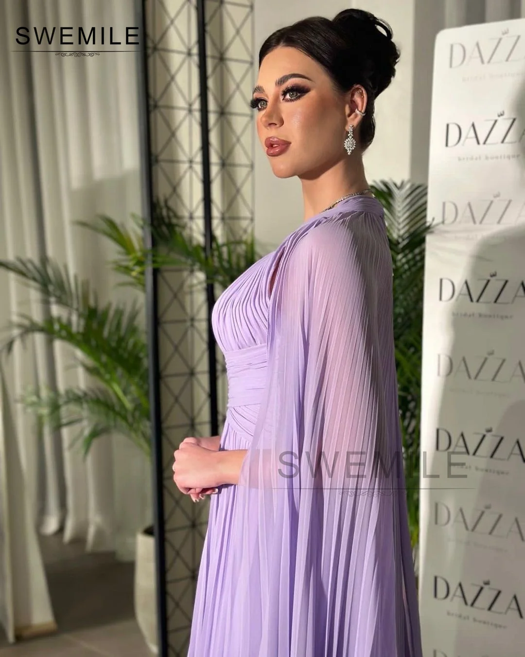 SWEMILE A-Line V-Neck Long Sleeves Floor-Length Ruffle Dresses For Prom Formal Occasion Dresses Elegant And Beautiful Dresses