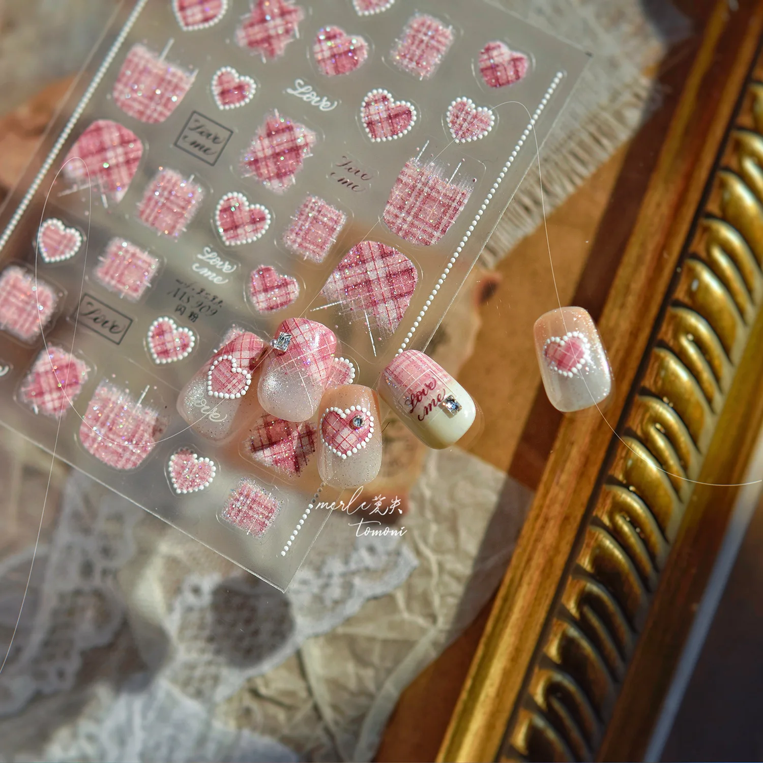 Woolen Grid Pattern Bowknot Nail Stickers High Quality 3D Embossed Design Adhesive Winter Nail Art Decoration T-4534