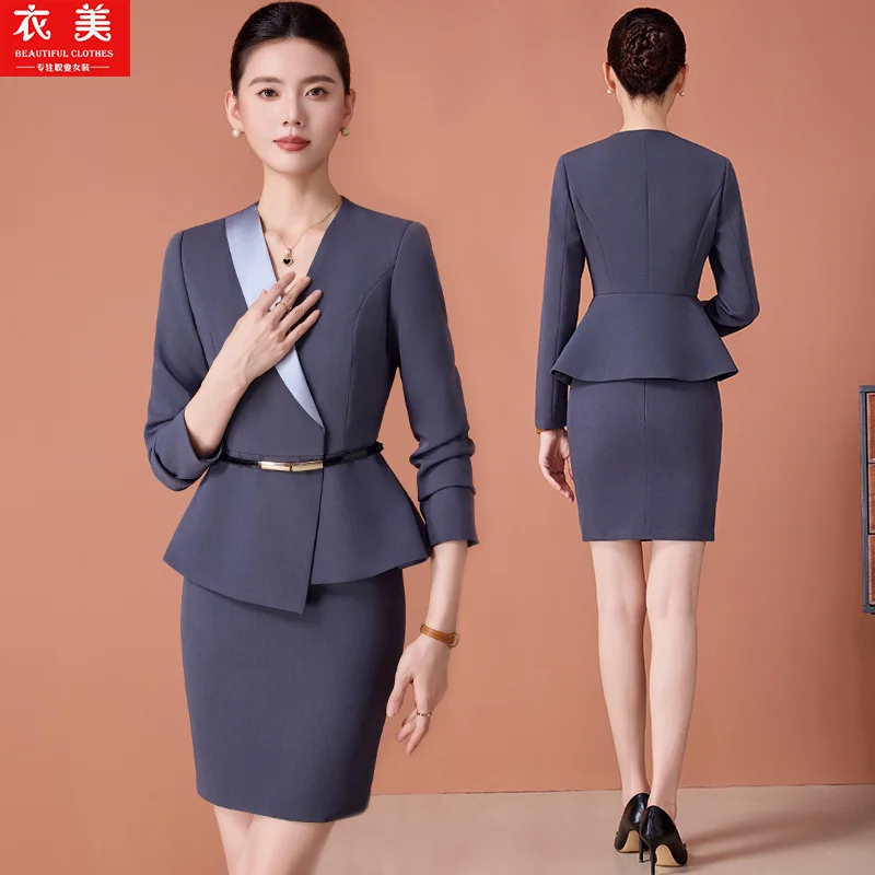 مجموعة بدلة احترافية للنساء للربيع والخريف، ملابس عمل لمدير الفنادق، مكتب أمامي أنيق على طراز آلهة لصالونات التجميل #2