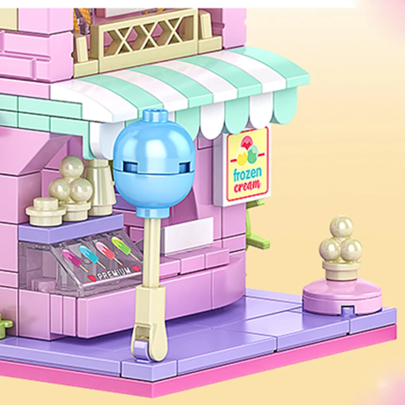 ชุดตัวต่ออาคารเมืองร้านไอศกรีม ร้านขนมหวาน ของตกแต่งโต๊ะทำงาน ชุดของเล่น DIY สำหรับเด็ก ของขวัญวันคริสต์มาส ของขวัญวันเกิด