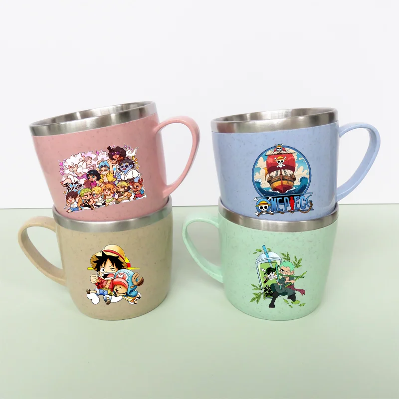 

Новая двухслойная кружка из нержавеющей стали One Piece: для завтрака, молока, кофе, с аниме-принтом Луффи и Зоро