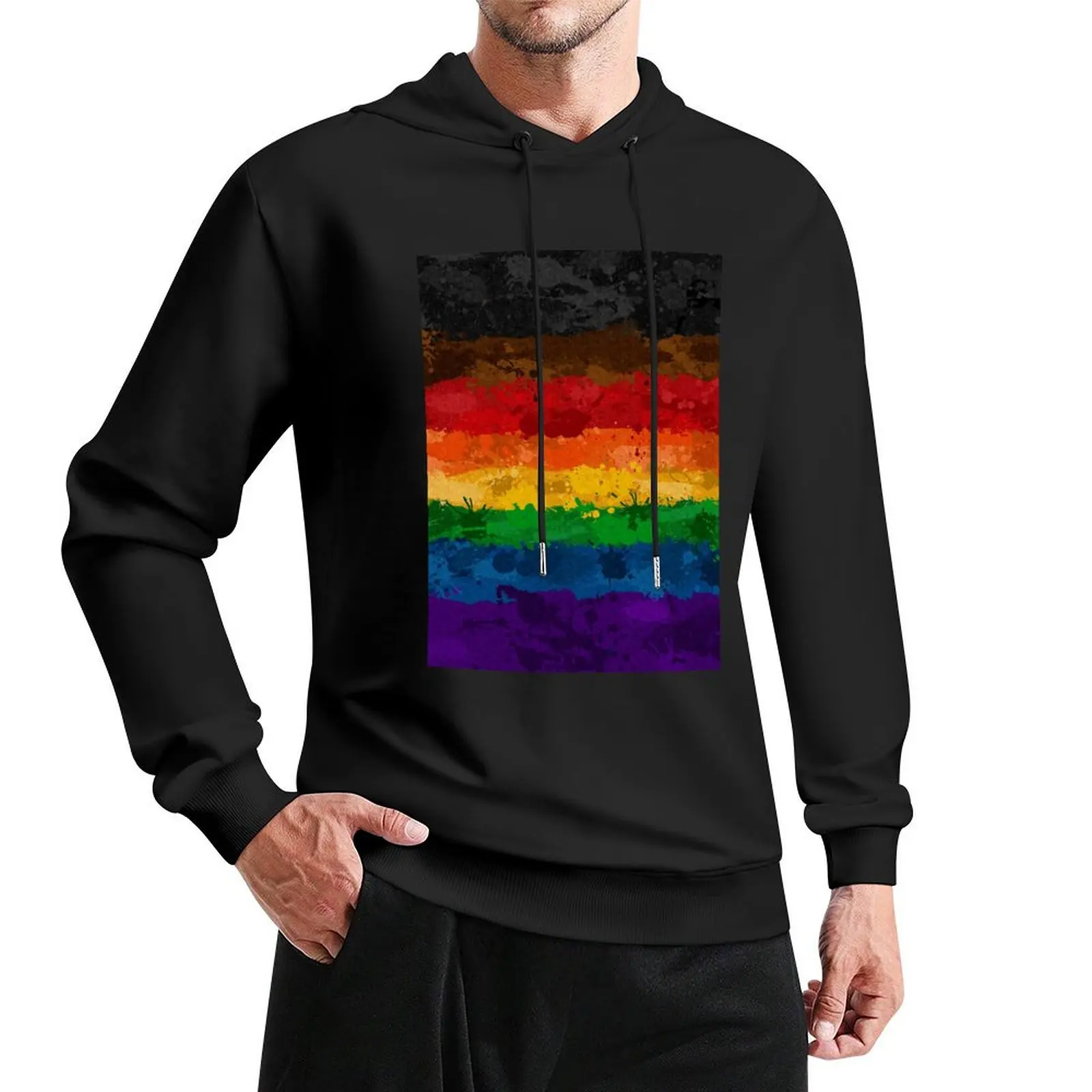 

Abstract Paint Splatter Inclusive Rainbow Pride Flag Pattern Pullover Hoodie men's winter sweater big size hoodie