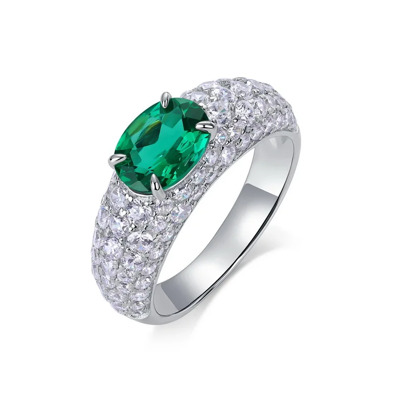 

S925 Silver Inlaid 6*8mm Lab-Grown Emerald Ring for Women, Light Luxury Exquisite Jewelry Gift
