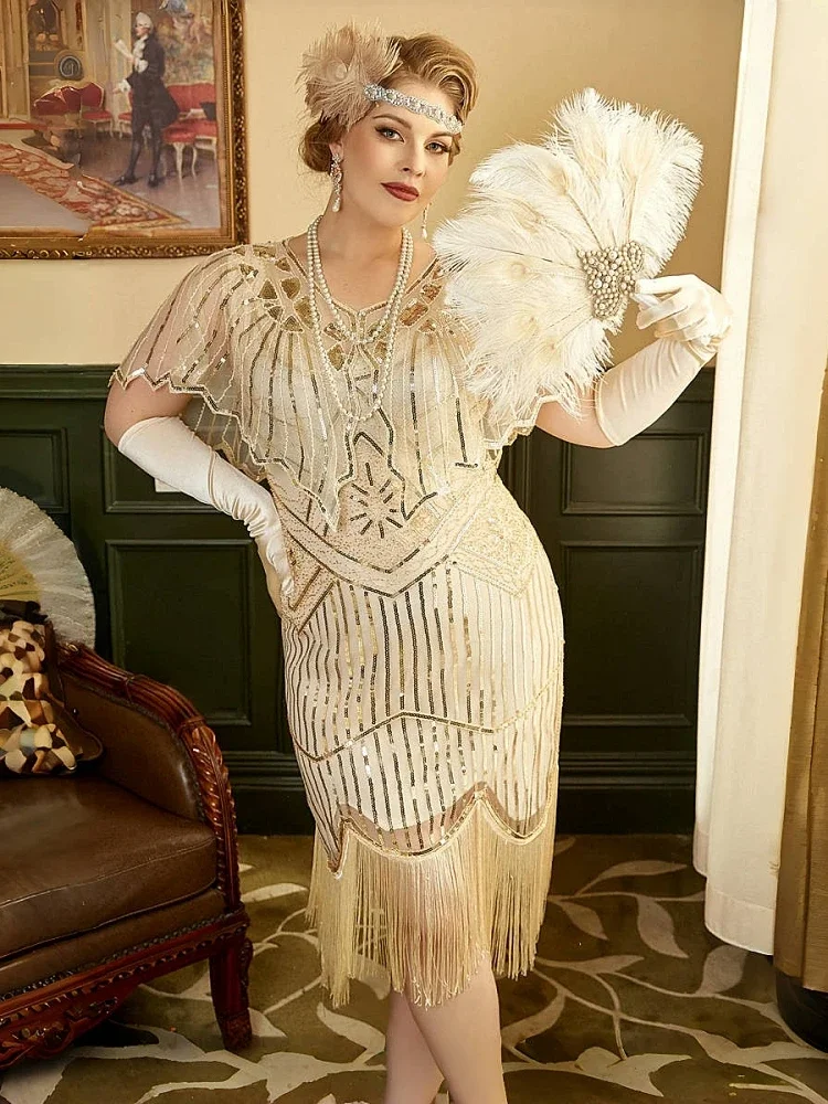 Women Party Dress 1920s Great Gatsby Flapper Dress V Neck Sleeveless Embellished Sequin Beaded Fringe Dress Vestidos