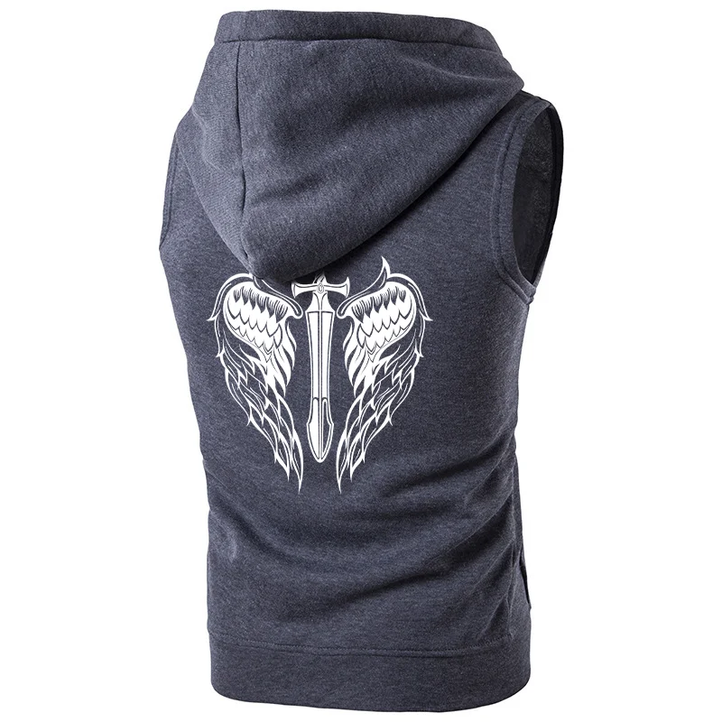 Men\'s Designer Clothing Casual Sleeveless Top Jacket Hoodie Wing Printed Fashionable Men\'s Zipper Tank Sleeve Men\'s Clothing