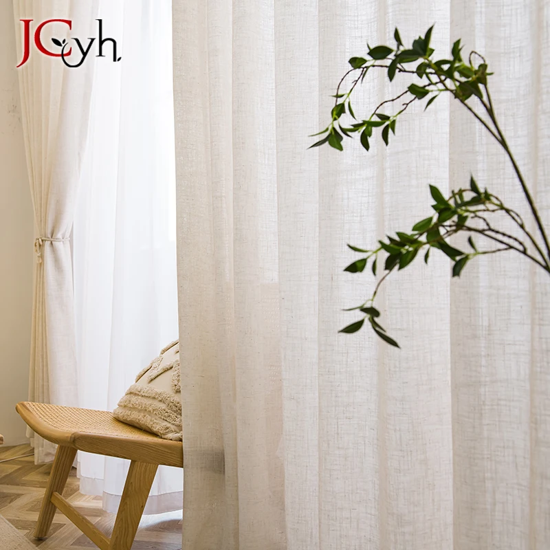 Modern Linen Look Beige Sheer Window Curtains for Living Room Bedroom European Style Natural Solid Tende Contias Drapes Firany