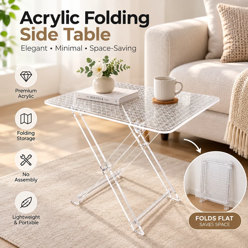 Acrylic Folding Lightweight Table Portable Small Coffee Table Easy Carry Space Saver for Balconies Outdoors And Room Interior