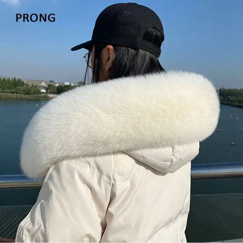 

Large Size Fur Collar For Women Men Parkas Coat Hood Decor Fur Trims Real Fox Fur Scarf Luxury Furry Scarves Female