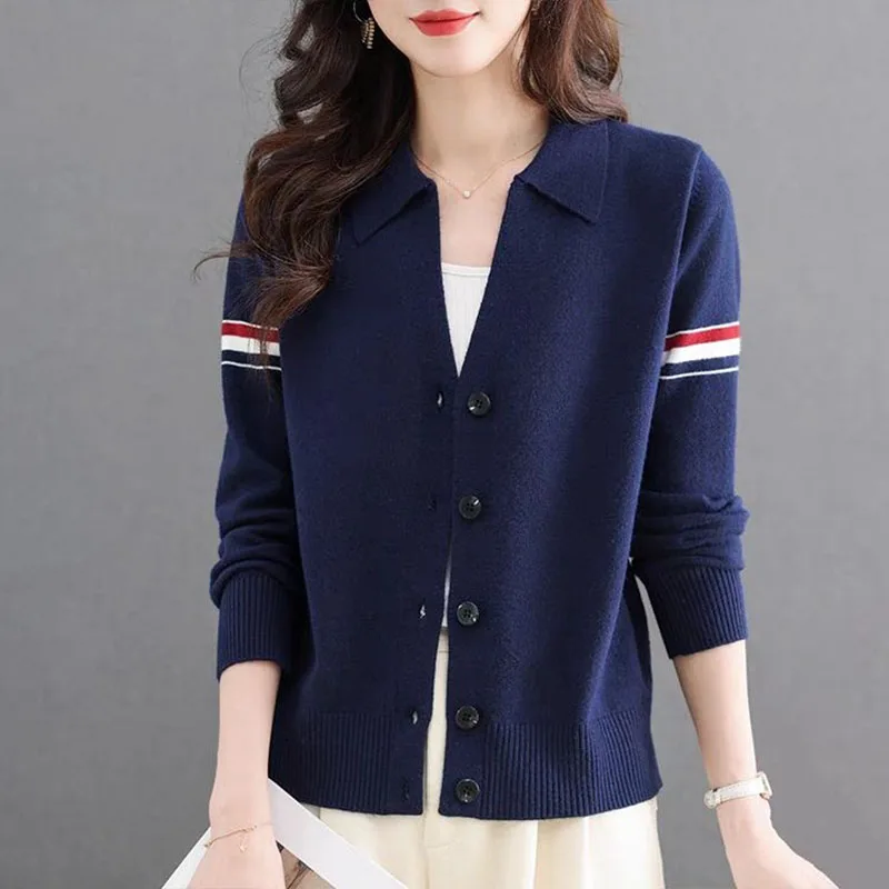 

Female Clothing Fashion Simple Loose Turn-down Collar Sweaters Autumn Winter Vintage Solid Chic Casual Knitted Cardigan