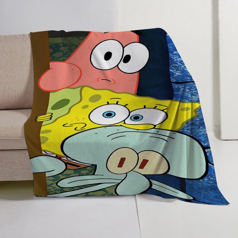 Warm Winter Blankets King Size S-SpongeBobs Kids Knee Bed Fleece Camping Fluffy Soft Blankets Decorative Sofa Microfiber Bedding