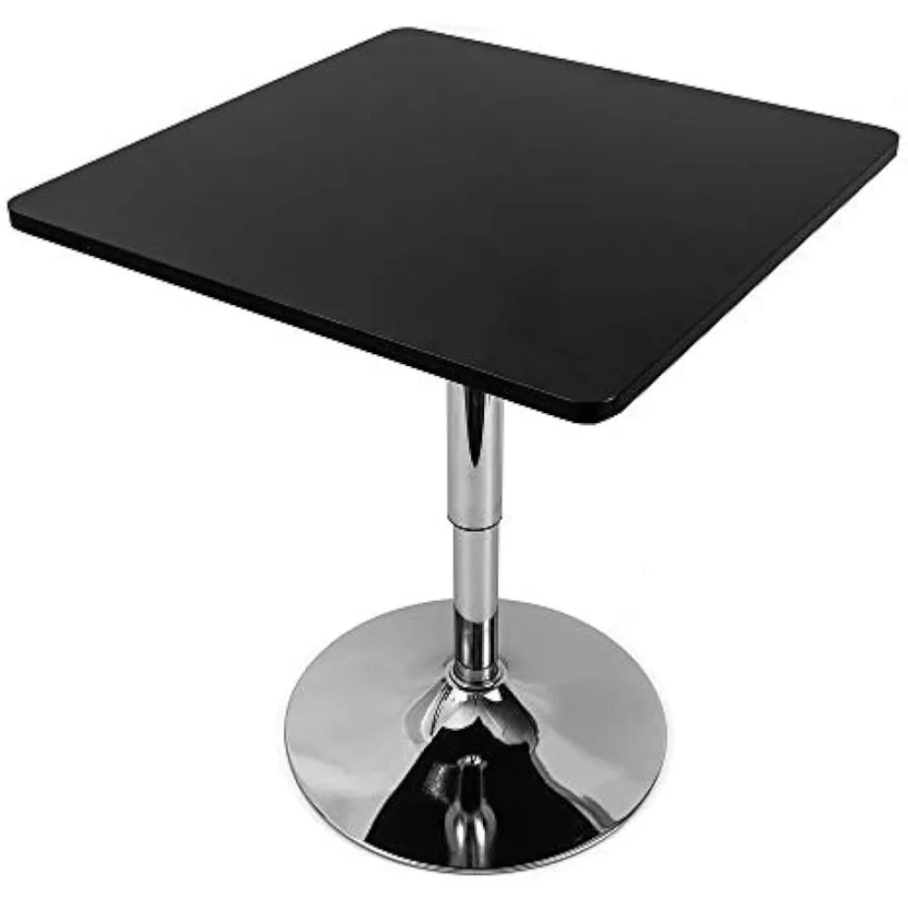 

Square Pub Table, Black Cocktail Table with 360° Spinning Top,Silver Leg and Base,Cafe Tables, Adjustable Height Range 27.5''