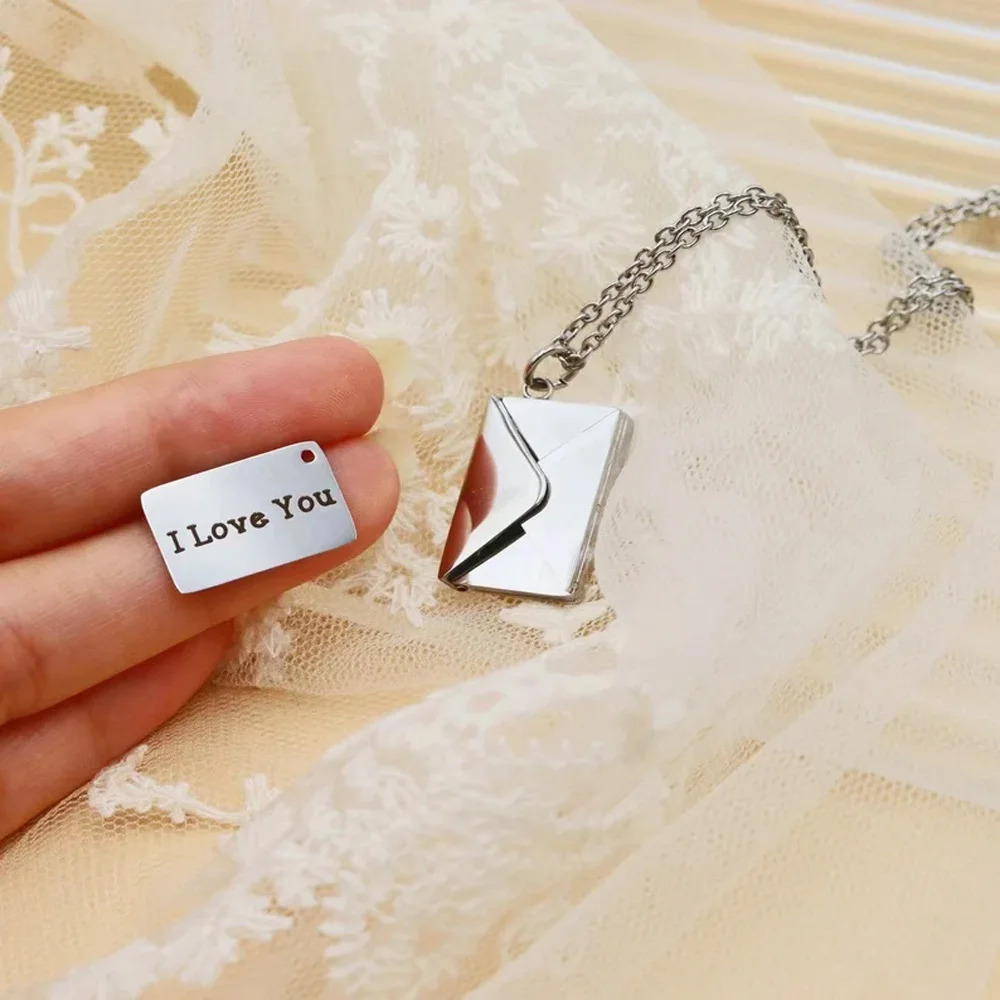 Personalized Message Envelope Necklace Custom Engraving Love Letter Stainless Steel Jewelry Confession for Valentine's Day Gifts