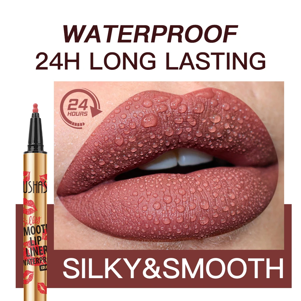 قلم تحديد شفاه USHAS مكون من 12 لونًا غير لامع يدوم طويلاً ومقاوم للماء ومقاوم للعرق وسهل التلوين قلم أحمر شفاه غير لاصق يدوم طويلاً