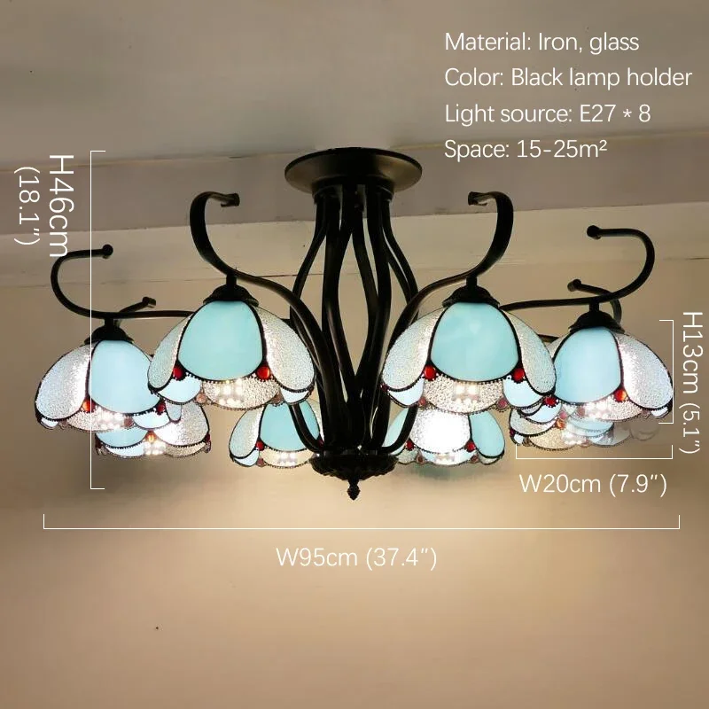 APRIL Tiffany European Living Room Pendant Lamp Mediterranean Sea Creative Color Glass restaurant Bedroom Hotel Chandelier