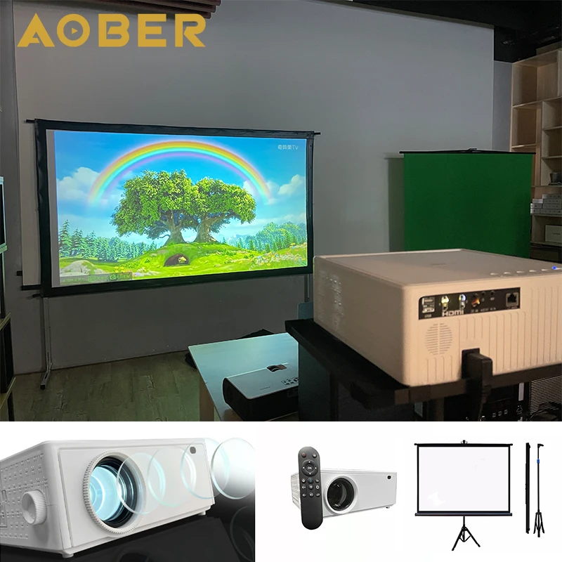 

Entry-Level Low Budget Home theater、conference WIFI Smart Projector +100inch Portable Tripod Projection Screen