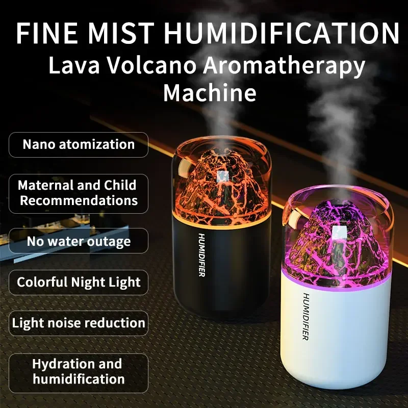 180ML Mini Humidifier USB Air Purifier Aroma Essential Oil Diffuser Creative Volcano Color Light Mist Spray for Car Home Bedroom