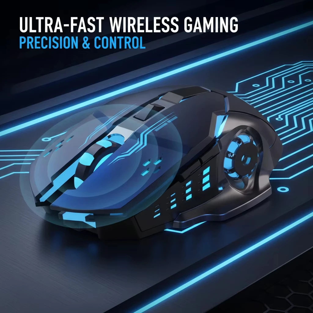 Mouse Gamer Ergonômico Sem Fio/Com Fio 2.4G RGB Retroiluminado com Sensação Mecânica, DPI Ajustável e Recarregável para PC, Computador e Laptop
