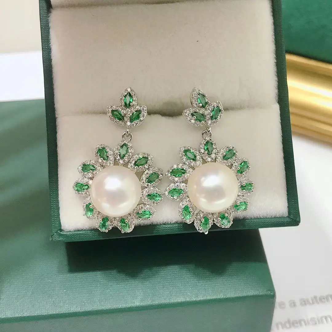 Wholesale S925 Sterling Silver Earrings Mount Findings Settings Base Mounting Parts Accessory for 8-9mm Pearls 5 pairs/lot