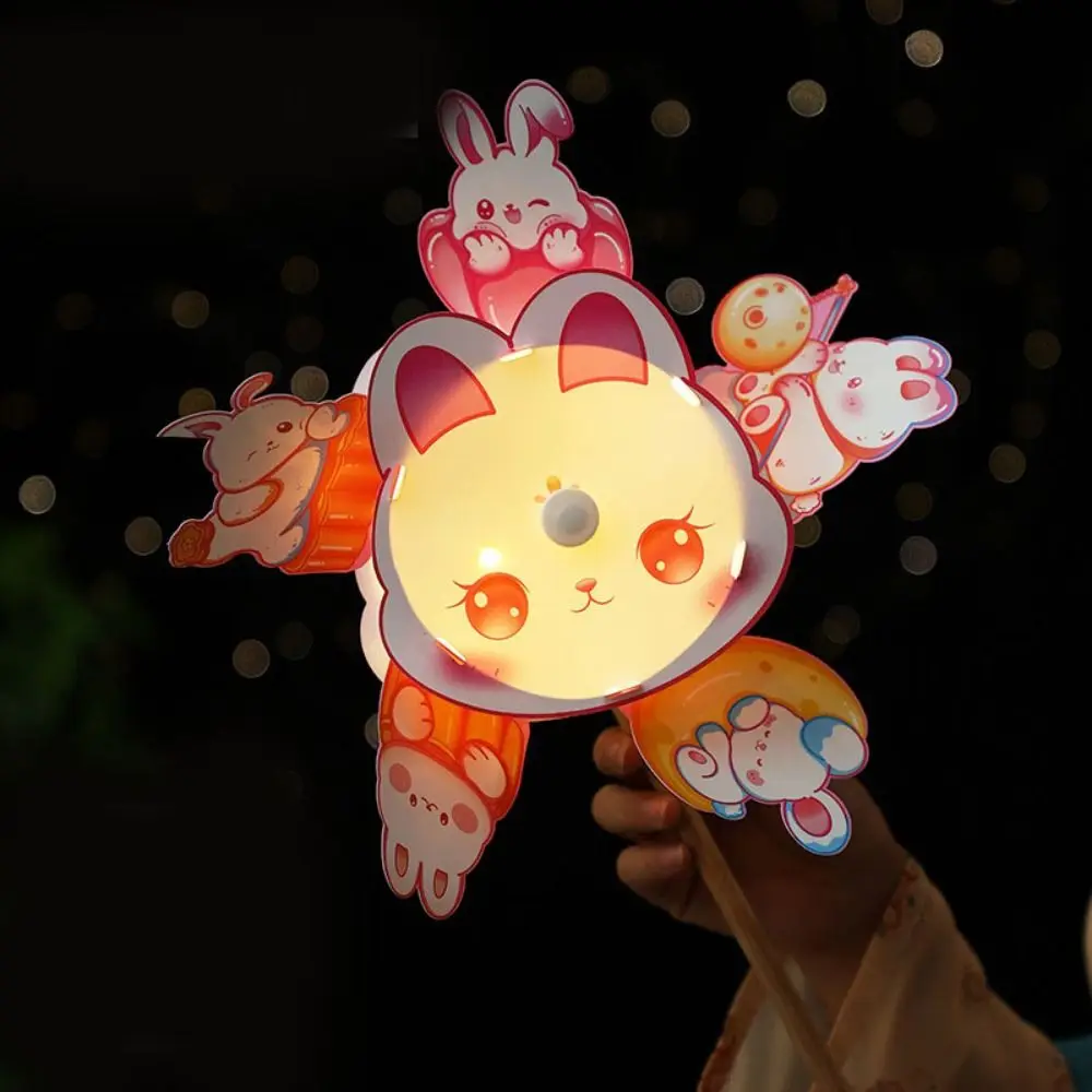Light up Rotating Windmill Lantern China-Chic Handmade Mid Autumn Lantern Handheld DIY Material Bag Rabbit Windmill Lantern