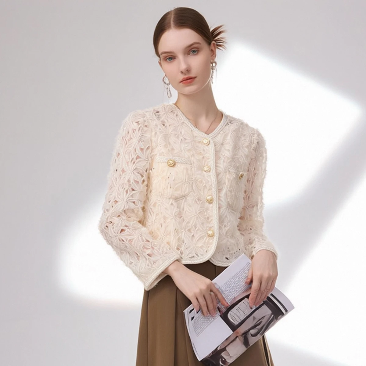 

Wuxi Lake ly【Rui】25 Autumn Faion Knitted Hollow out Me Cardigan ort Outerwear Breathable Polyester Fibre Ladies Coat JJ890