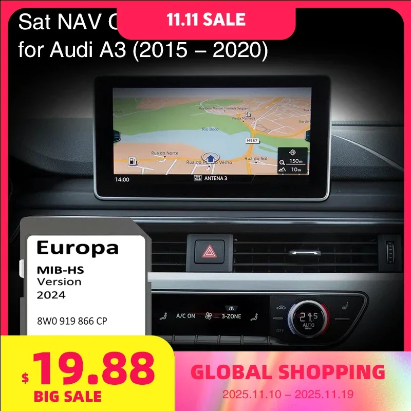 

SD Card Europe 2024 map for Audi A3 2015-2020 Vehicle Navigation MIB-HS MHS2 System Sat Nav 16GB 8W0 919 866 CP