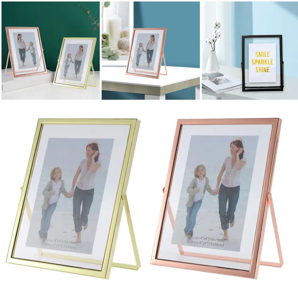 Photo Frame Luxury Tempered Glass Floating Picture Frame Foldable Anti-skid Wall Mounting Table Top Display