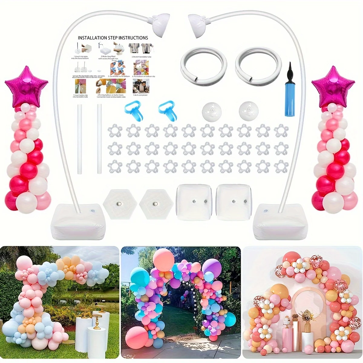 

8.2Ft & 5Ft Balloon Arch Stand, Free Bending Shape Balloon Arch Kit, Half Arch Balloon Stand with Base, Balloon Column Stand Kit