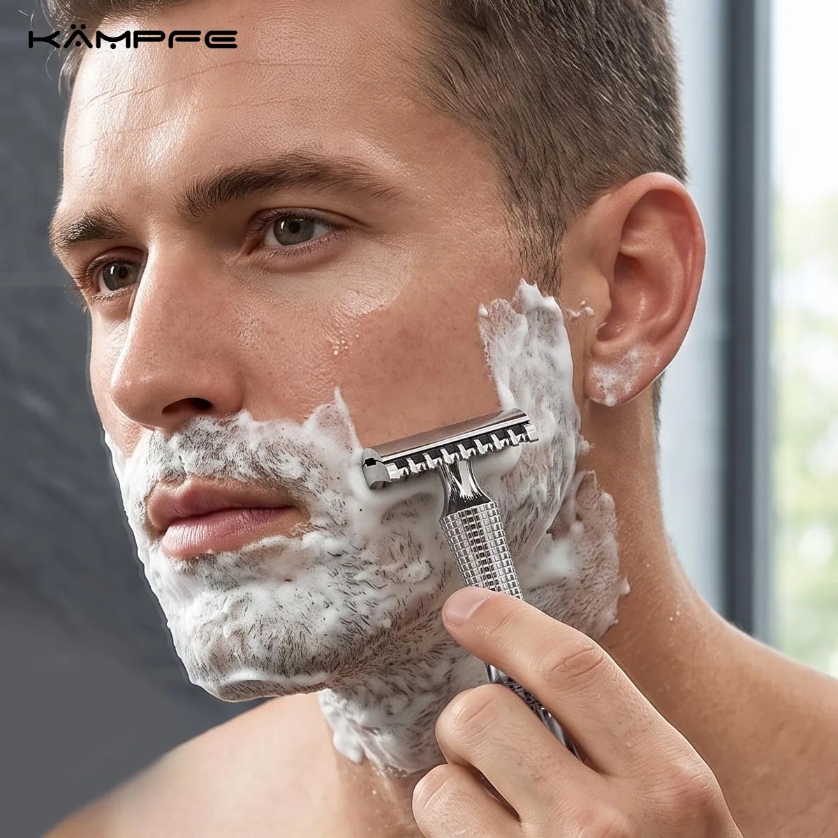 KAMPFE Stainless Steel /Titanium Safety Razor CNC Precision Machined Double Edge Manual Razor Smooth Wet Shaving  for Men view 3