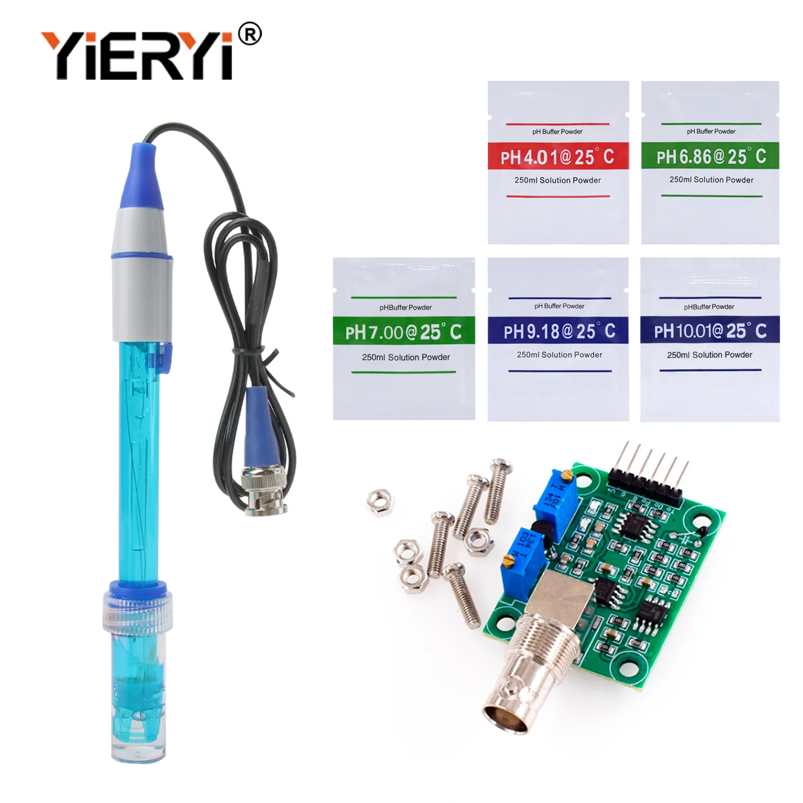 Ph Electrode Probe Module For Arduino 0-14 PH Sensor Module BNC With Ph Buffer Calibration Powder For Hydroponics Aquarium Pool