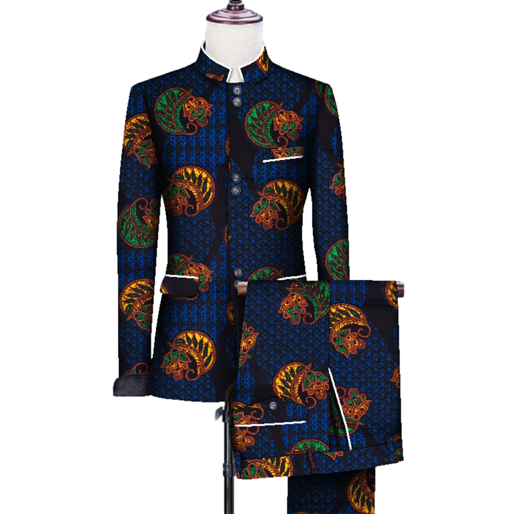 2 Pieces Set African Clothes for Men Wedding Party Fancy Blazer Suit Bazin Rich Jacket Tops and Pant Set African Clothing WYN705