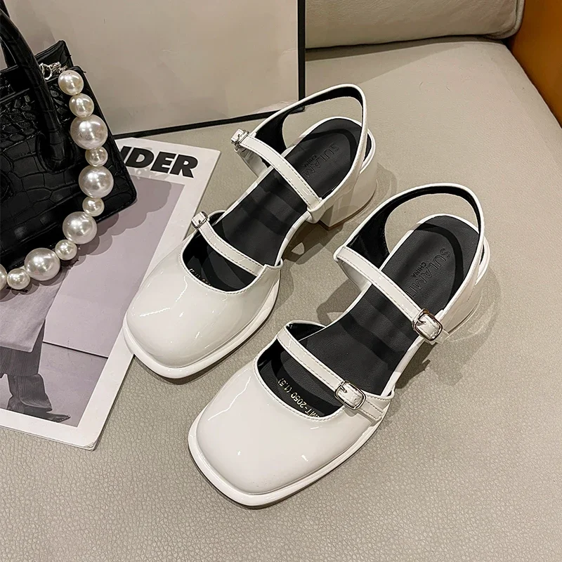 حذاء نسائي بكعب عالٍ ماري جين الصنادل ماركة لوليتا أحذية من الجلد 2025 الصيف الاتجاه Slingback فستان مكتنزة مضخات Sandalias De Mujer