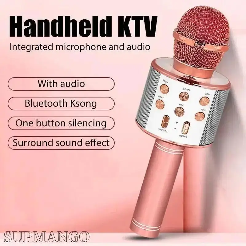 Professional Handheld Wireless Karaoke Microphone USB Speaker Microphone for Kids Music Player Singing Recorder KTV