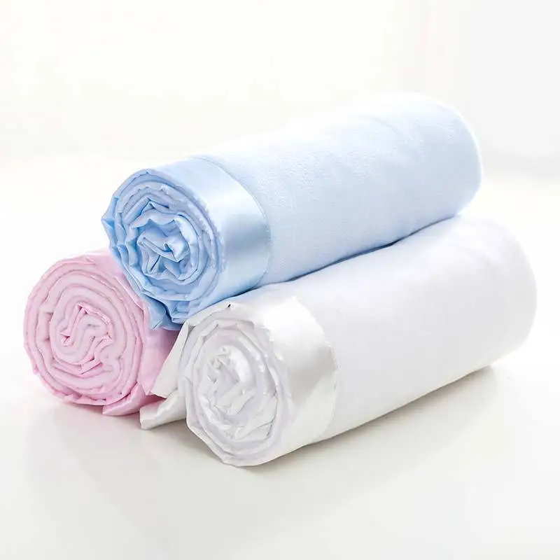 

Baby Blanket Embroidered Cotton Quilt Soft Infant Swaddle Stroller Blanket Infantil Wrap Kids Monthly Solid Flannel Satin Edging