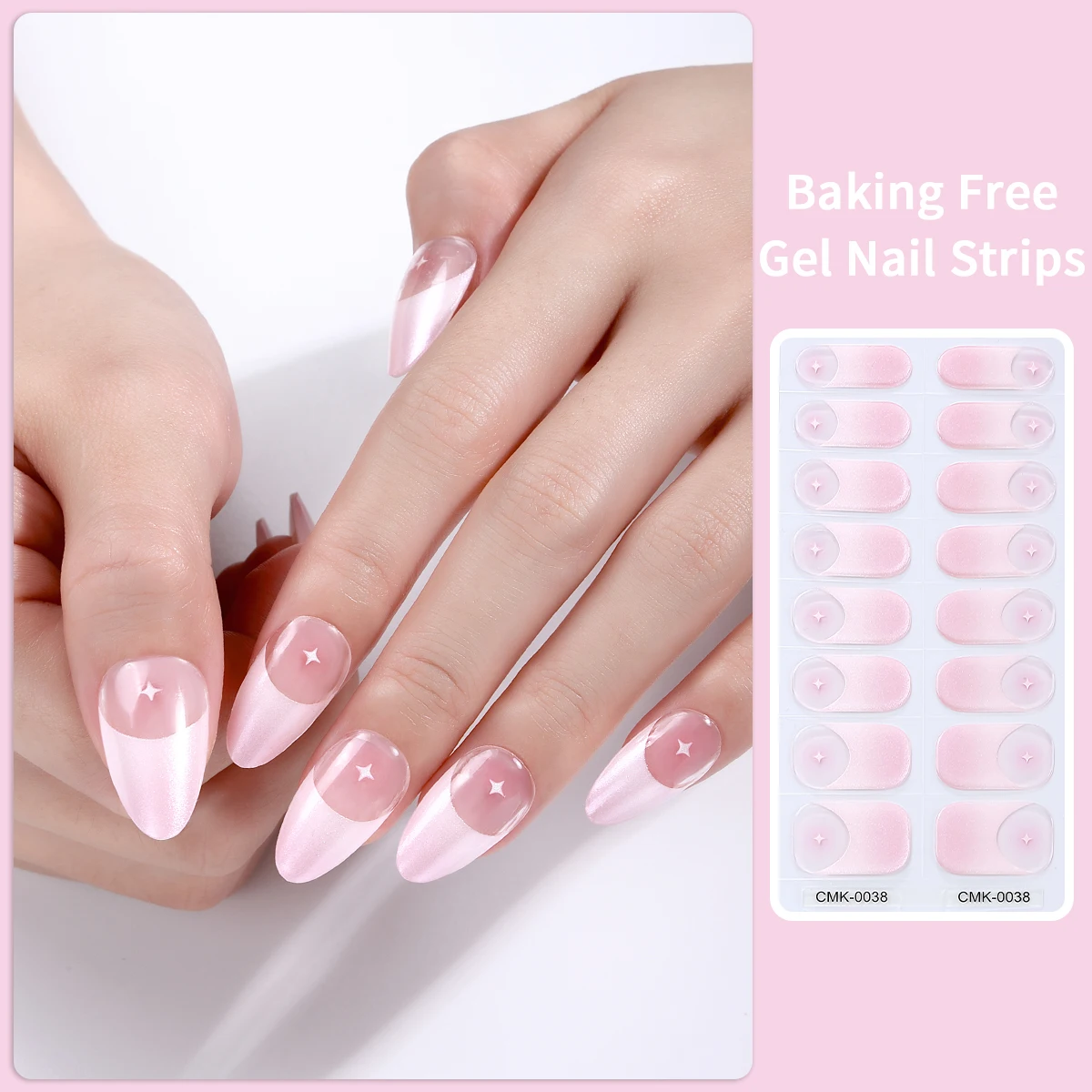 

16Tips Baking Free French Nail Polish Strips Cherry Star Design Full Cover Gel Nail Stickers Waterproof Gel Nail Wraps