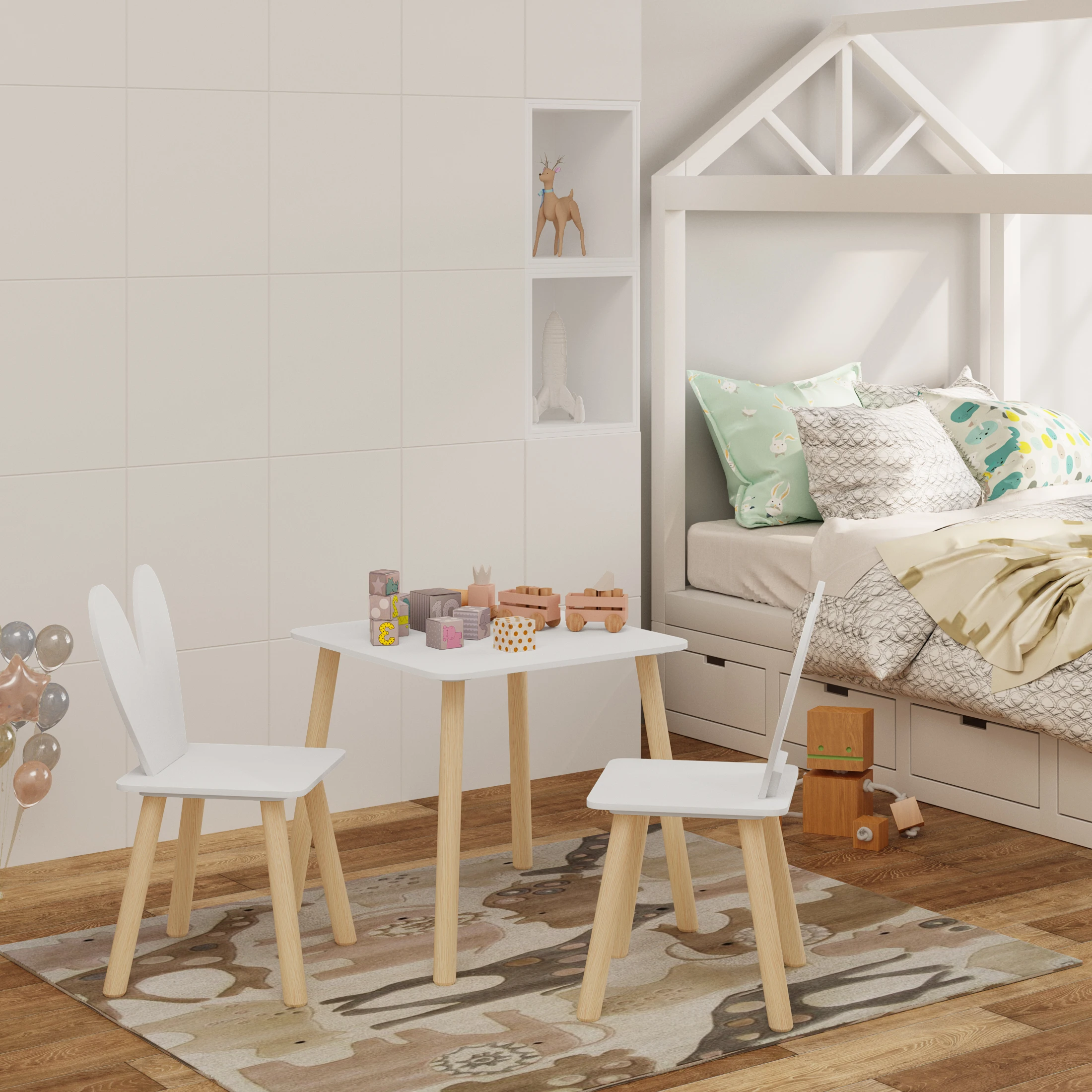 1 Juego de mesa para niños con 2 sillas, juego de mesa de actividades para aprender a comer, pintar, leer, guardería