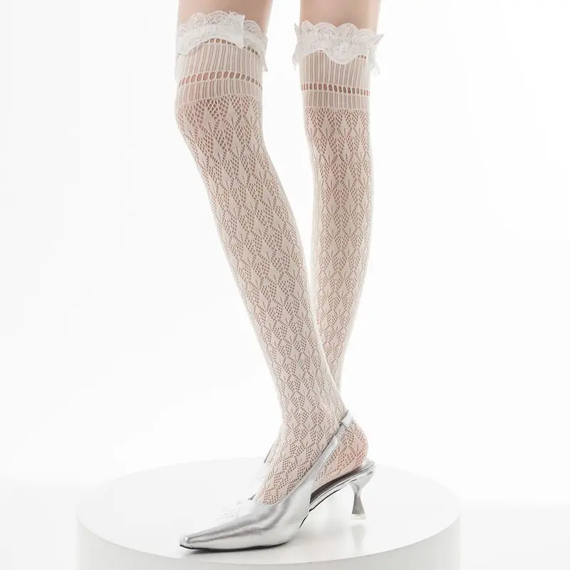 Gentle Milk White Girl Wind Thigh Socks Sweet Lace Lace Jk Stockings Light Breathable Hollow Knee Socks