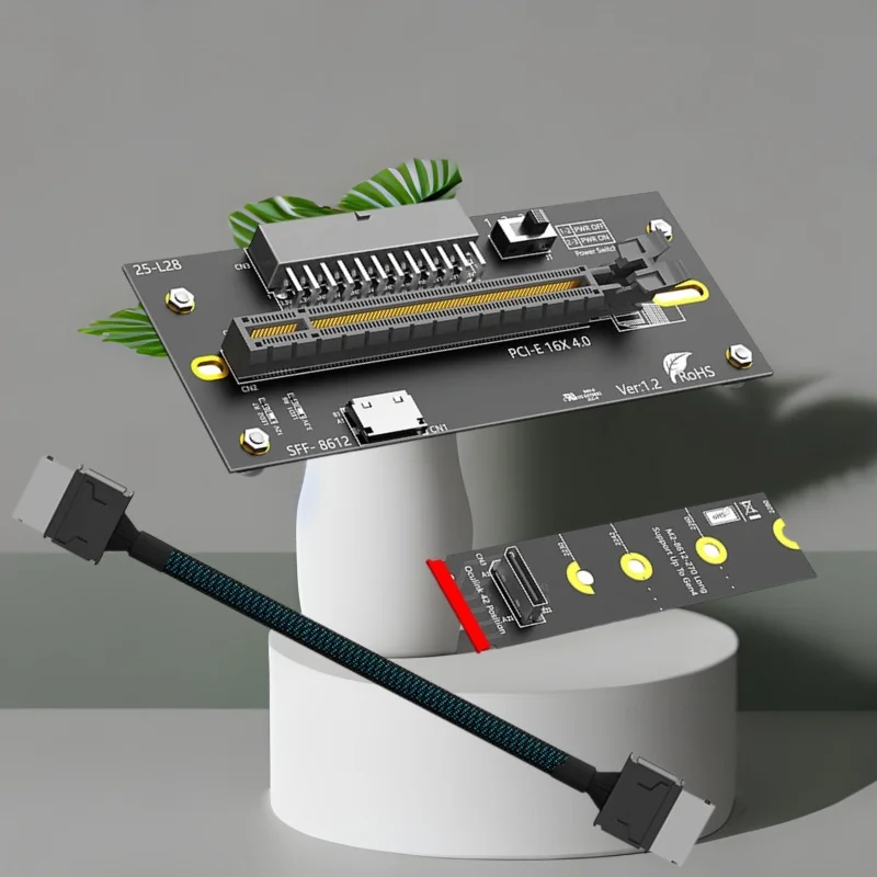 

NEW NVME to PCIE4.0 GPU Riser Card with ATX 24Pin Power Supply M.2 NVME to PCI Express X16 Extender + SFF-8611 to SFF-8612 Cable