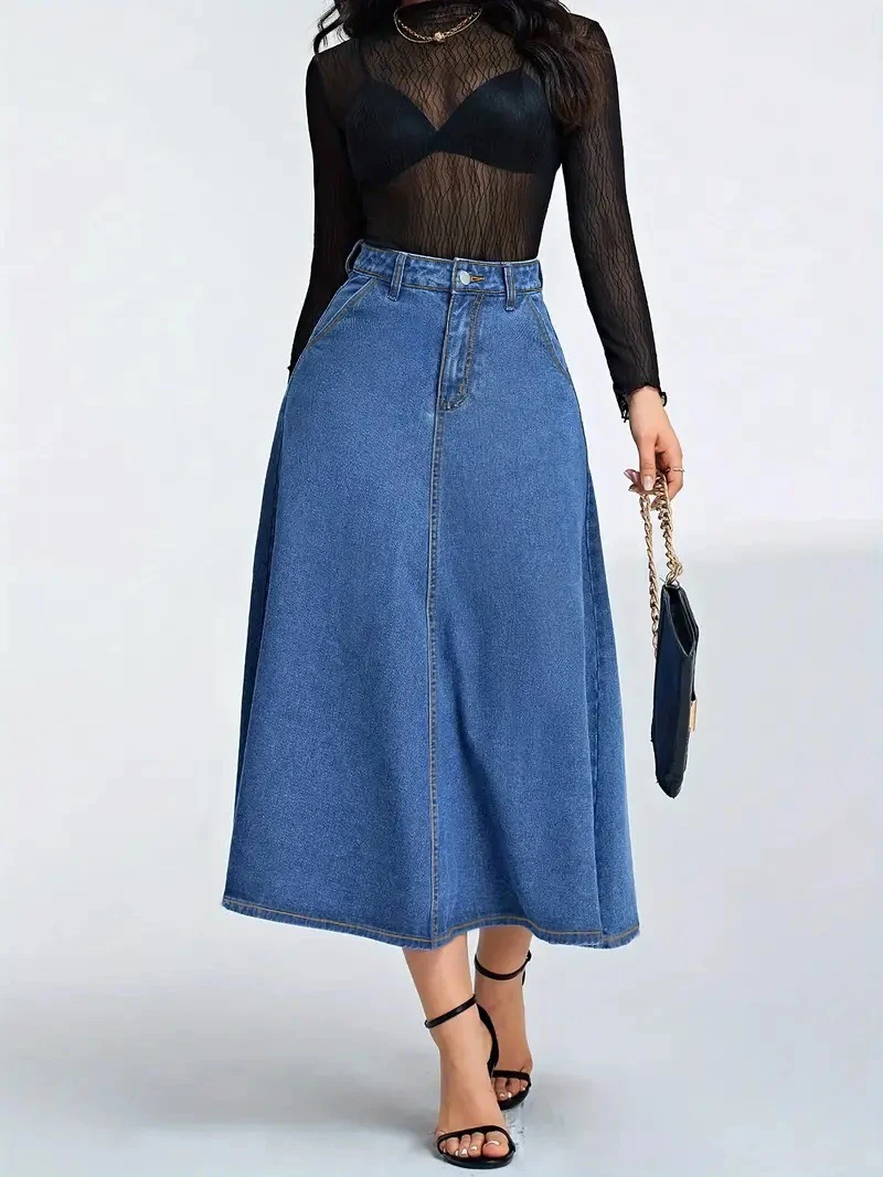 

High-waisted denim A-line skirt