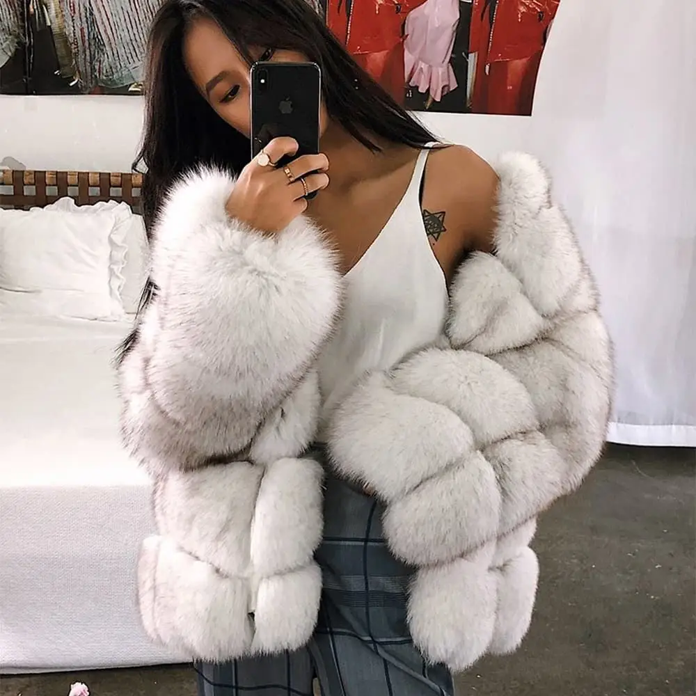 

Real Fur Short Coat Fashion Women Natural Fox Fur Coats Winter Nine Quarter Sleeves Warm Clothing 2023