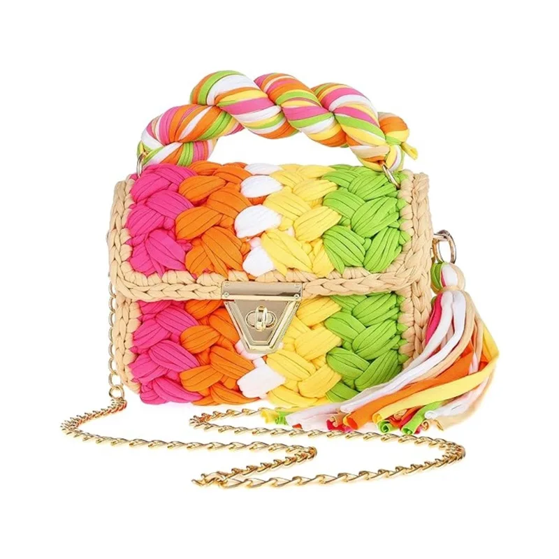 Hand Woven Women Handbag Colorful Bag Ladies Fashion Chain Cross Border Shoulder Bag WB008