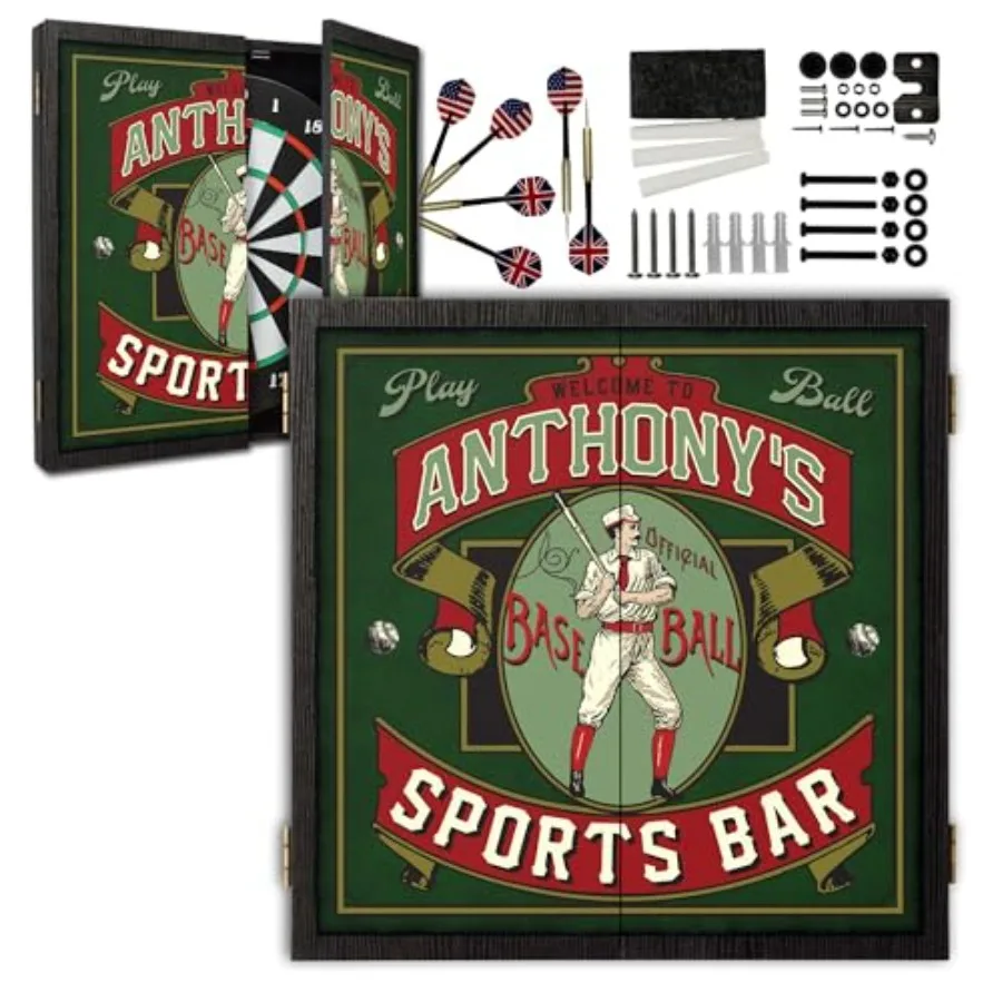 

Personalized Dartboard and Cabinet Set with 6 Steel Tip Darts for Home Entertainment Customizable Design Compact Storage Soluti